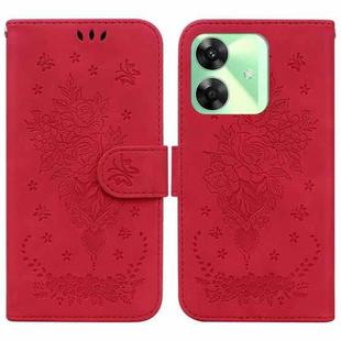 For Realme C61 / C63 / Note 60 Butterfly Rose Embossed Leather Phone Case(Red)