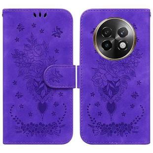 For Realme 13+ Global Butterfly Rose Embossed Leather Phone Case(Purple)