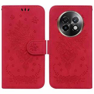 For Realme 13+ Global Butterfly Rose Embossed Leather Phone Case(Red)