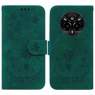 For Realme 14 Pro Butterfly Rose Embossed Leather Phone Case(Green)
