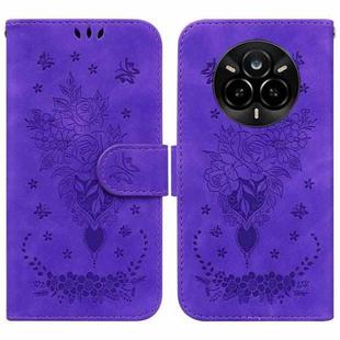 For Realme 14 Pro Butterfly Rose Embossed Leather Phone Case(Purple)