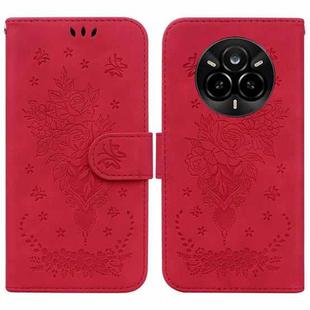 For Realme 14 Pro Butterfly Rose Embossed Leather Phone Case(Red)
