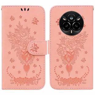For Realme 14 Pro Butterfly Rose Embossed Leather Phone Case(Pink)