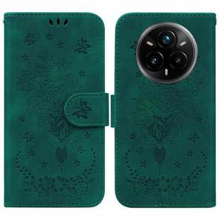 For Realme 14 Pro+ Butterfly Rose Embossed Leather Phone Case(Green)