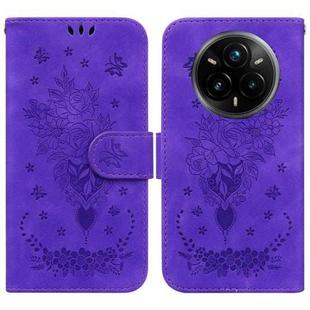 For Realme 14 Pro+ Butterfly Rose Embossed Leather Phone Case(Purple)
