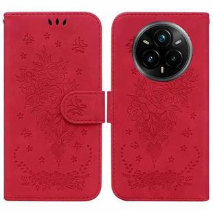 For Realme 14 Pro+ Butterfly Rose Embossed Leather Phone Case(Red)