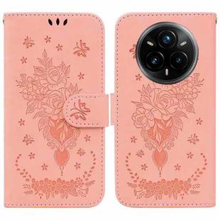 For Realme 14 Pro+ Butterfly Rose Embossed Leather Phone Case(Pink)