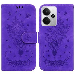 For Realme 14 Butterfly Rose Embossed Leather Phone Case(Purple)