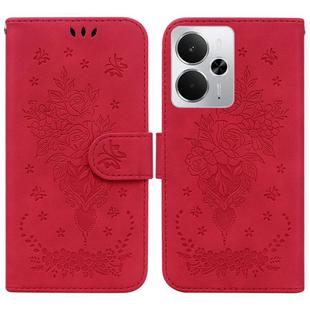 For Realme 14 Butterfly Rose Embossed Leather Phone Case(Red)
