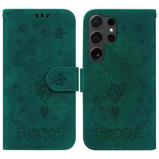 For Samsung Galaxy S24 Ultra 5G Butterfly Rose Embossed Leather Phone Case(Green)