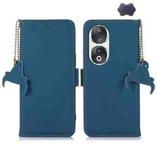 For Honor 90 5G Genuine Leather Magnetic RFID Leather Phone Case(Blue)