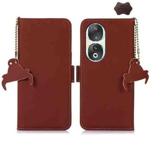 For Honor 90 5G Genuine Leather Magnetic RFID Leather Phone Case(Coffee)