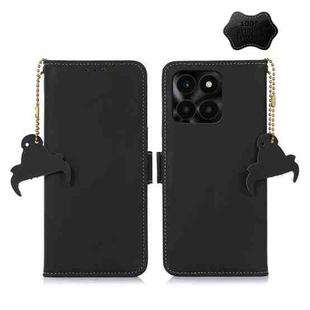 For Honor X6a Genuine Leather Magnetic RFID Leather Phone Case(Black)