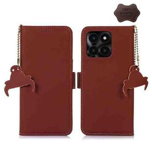 For Honor X6a Genuine Leather Magnetic RFID Leather Phone Case(Coffee)