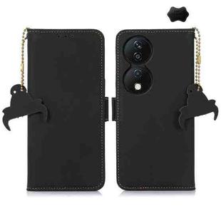 For Honor X7b Genuine Leather Magnetic RFID Leather Phone Case(Black)
