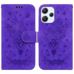 For Xiaomi Redmi 12 Butterfly Rose Embossed Leather Phone Case(Purple)
