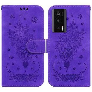 For Xiaomi Poco F5 Pro / Redmi K60 Butterfly Rose Embossed Leather Phone Case(Purple)