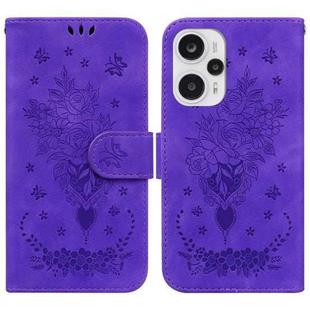For Xiaomi Poco F5 / Redmi Note 12 Turbo Butterfly Rose Embossed Leather Phone Case(Purple)