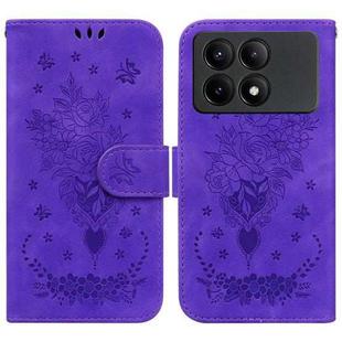 For Xiaomi Redmi K70E / Poco X6 Pro Butterfly Rose Embossed Leather Phone Case(Purple)