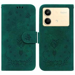 For Xiaomi Redmi Note 13R Pro Butterfly Rose Embossed Leather Phone Case(Green)