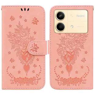 For Xiaomi Redmi Note 13R Pro Butterfly Rose Embossed Leather Phone Case(Pink)