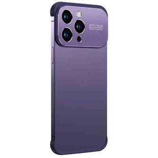 For iPhone 14 Pro Metal Large Window + TPU Corners Phone Protective Frame(Dark Purple)