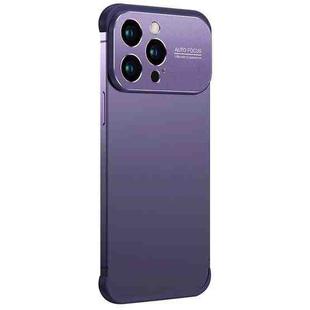 For iPhone 14 Pro Max Metal Large Window + TPU Corners Phone Protective Frame(Dark Purple)