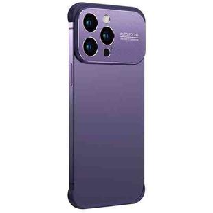 For iPhone 12 Pro Max Metal Large Window + TPU Corners Phone Protective Frame(Dark Purple)