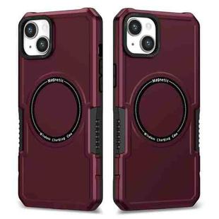 For iPhone 15 Plus MagSafe Shockproof Armor Phone Case(Wine Red)