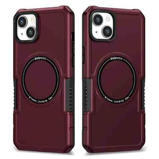 For iPhone 15 MagSafe Shockproof Armor Phone Case(Wine Red)