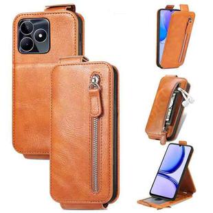 For Realme C55 Zipper Wallet Vertical Flip Leather Phone Case(Brown)