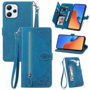 For Xiaomi Redmi 12 Embossed Flower Zipper Leather Phone Case(Blue)