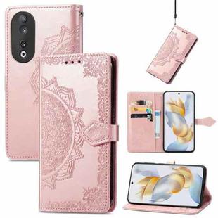 For Honor 90 5G Mandala Flower Embossed Leather Phone Case(Rose Gold)