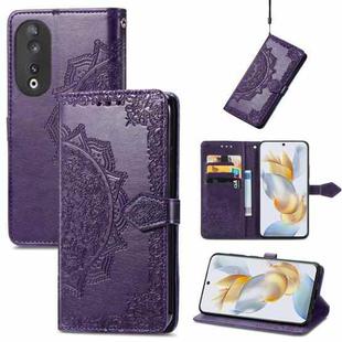 For Honor 90 5G Mandala Flower Embossed Leather Phone Case(Purple)