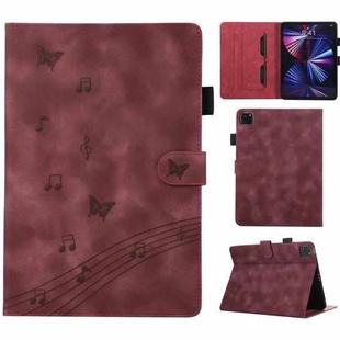For iPad Pro 12.9 2022 / 2021 / 2020 Staff Music Embossed Smart Leather Tablet Case(Wine Red)
