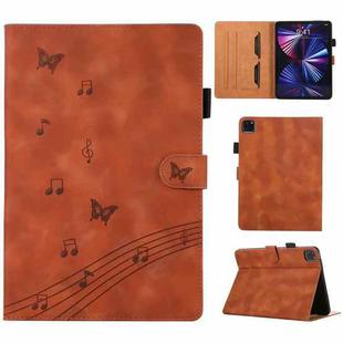For iPad Pro 12.9 2022 / 2021 / 2020 Staff Music Embossed Smart Leather Tablet Case(Brown)