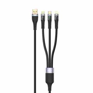 TOTU CB-8-3 100W 3 in 1 USB to 8 Pin+Type-C+Micro USB Transparent Braided Data Cable, Length: 1.5m