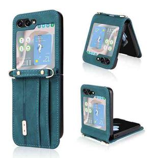 For Samsung Galaxy Z Flip5 5G Crossbody Siamese Leather Phone Case with Lanyard(Green)