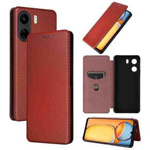 For Xiaomi Redmi 13C Carbon Fiber Texture Flip Leather Phone Case(Brown)