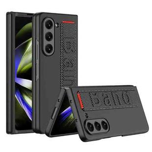 For Samsung Galaxy Z Fold5 5G GKK Ultra-thin Wristband Shockproof Phone Case with Holder(Carbon Fiber)