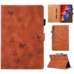 For Samsung Galaxy Tab S7+ / S8+ Staff Music Embossed Leather Tablet Case(Brown)