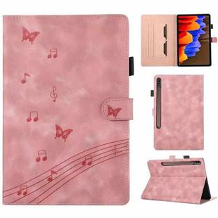 For Samsung Galaxy Tab S7+ / S8+ Staff Music Embossed Leather Tablet Case(Pink)