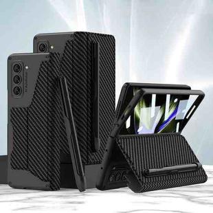 For Samsung Galaxy Z Fold5 5G GKK Screen Tempered Glass Film Armor Flip Leather Case with Pen Slot(Carbon Fiber Texture)
