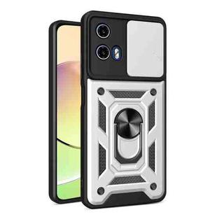 For Motorola Moto G34 5G Sliding Camera Cover Design TPU Hybrid PC Phone Case(Silver)