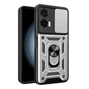 For Motorola Moto G35 5G Global Sliding Camera Cover Design TPU Hybrid PC Phone Case(Silver)