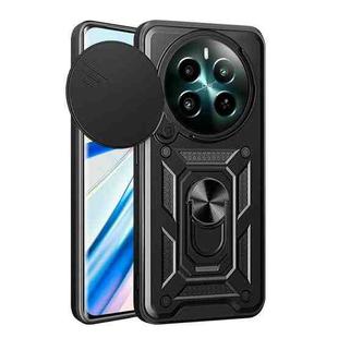 For Realme 12+ 5G Global Sliding Camera Cover Design TPU Hybrid PC Phone Case(Black)