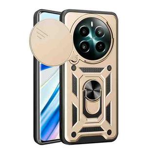 For Realme 12+ 5G Global Sliding Camera Cover Design TPU Hybrid PC Phone Case(Gold)