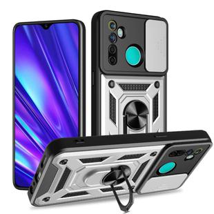 For Realme 5 Pro Sliding Camera Cover Design TPU Hybrid PC Phone Case(Silver)