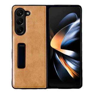 For Samsung Galaxy Z Fold5 Crazy Horse Texture PU Phone Case with Holder(Orange)