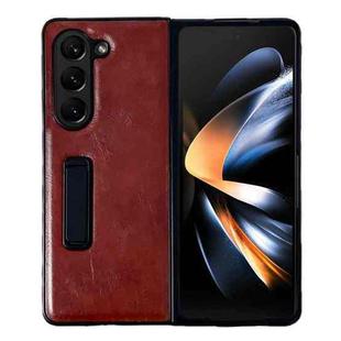 For Samsung Galaxy Z Fold5 Crazy Horse Texture PU Phone Case with Holder(Red)